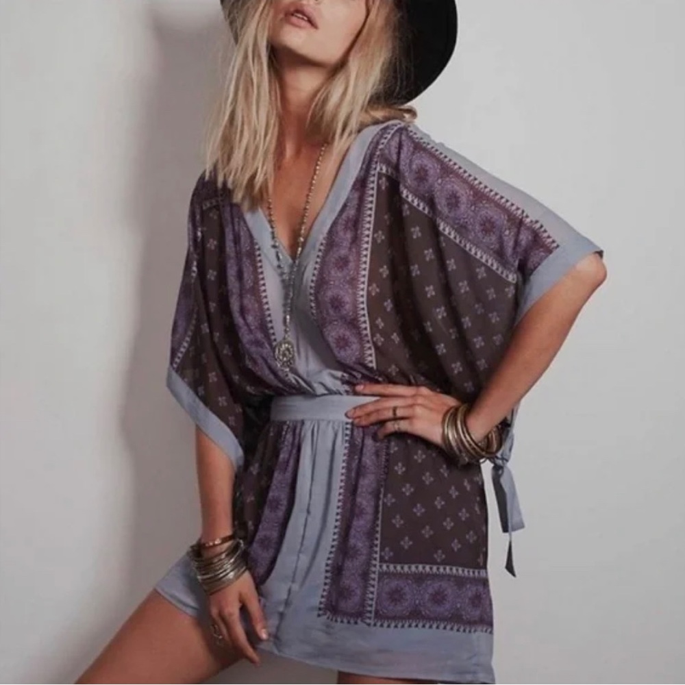 Free People Kimono style Santa Cruz Blue dress S